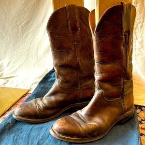 Lucchese 1883 Flat Heel Cowboy Boot Tan Leather Roper Pull On 8.5 (Fits 9)